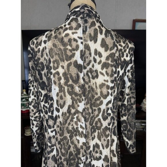 ALI MILES Black Brown Leopard Print Open Front Mesh Sheer Cardigan Jacket MEDIUM - Picture 3 of 8
